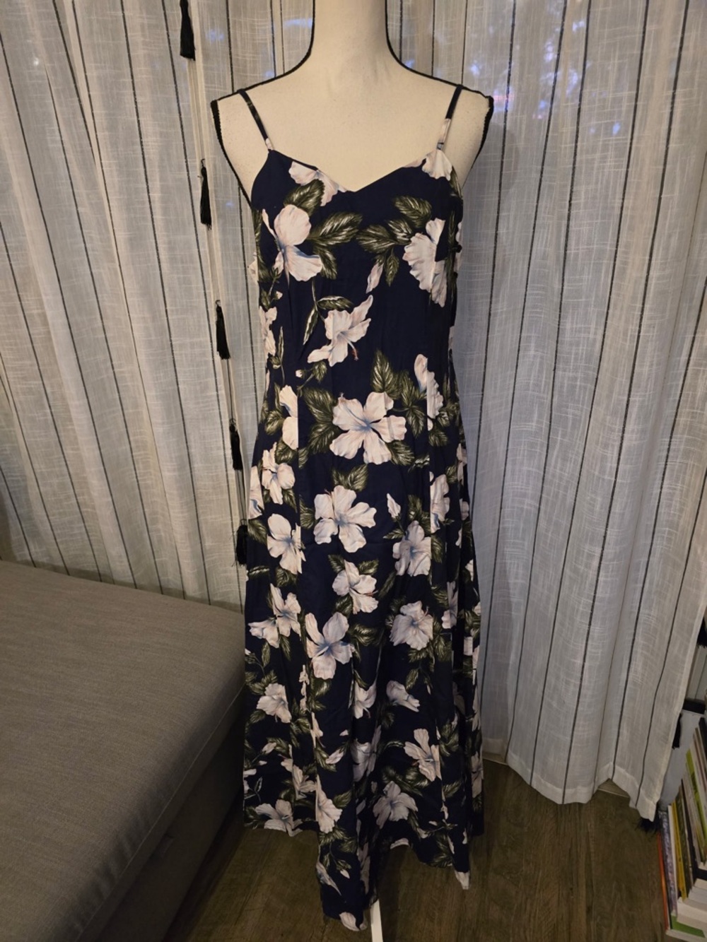 Navy Floral Maxi Dress with Spaghetti Straps - Navy/Pink